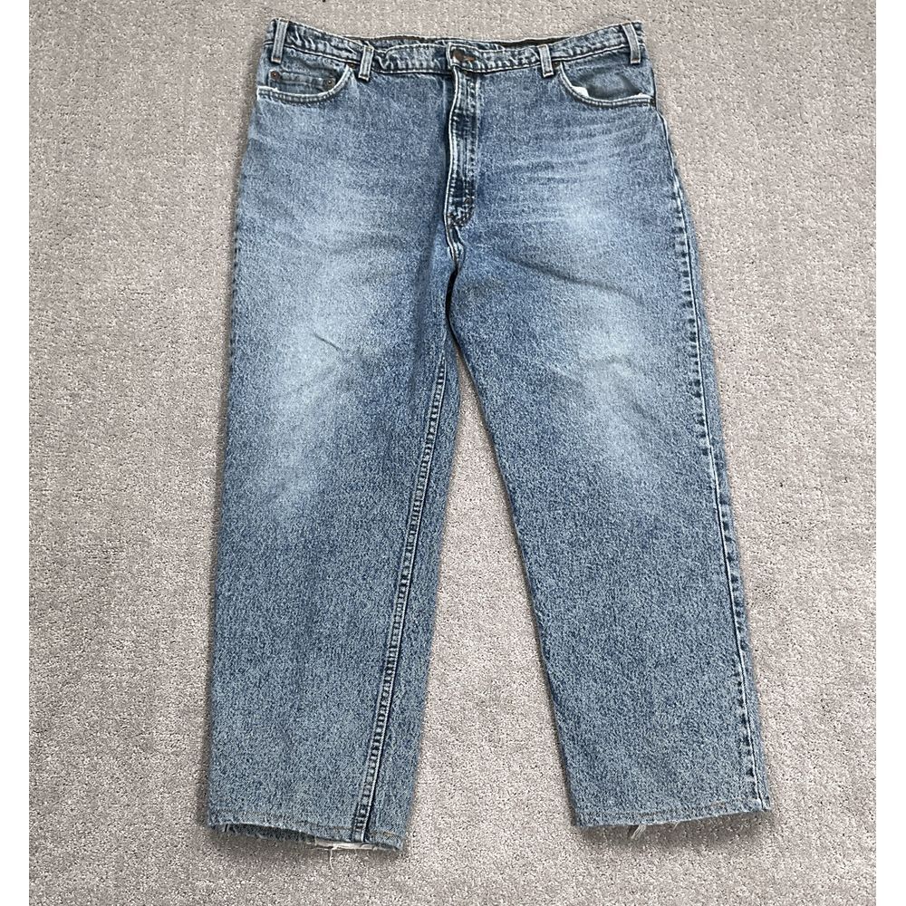 Levis 540 Jeans Men 42W 30L Blue Bat Wing Frayed Hem Denim Cotton USA VTG